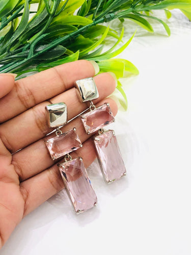 Double Pink Crystal Earrings